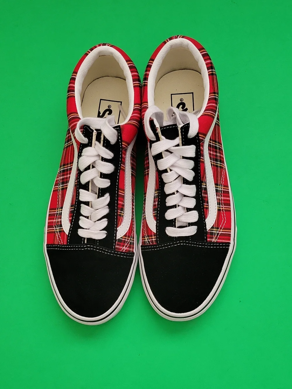 Vans Old Skool Red Plaid with Black Suede Accents